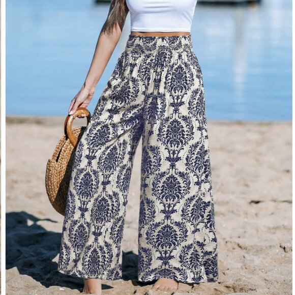 Cupshe Gilded Sands Ornate Pants In Blue Size Large - Picture 1 of 7